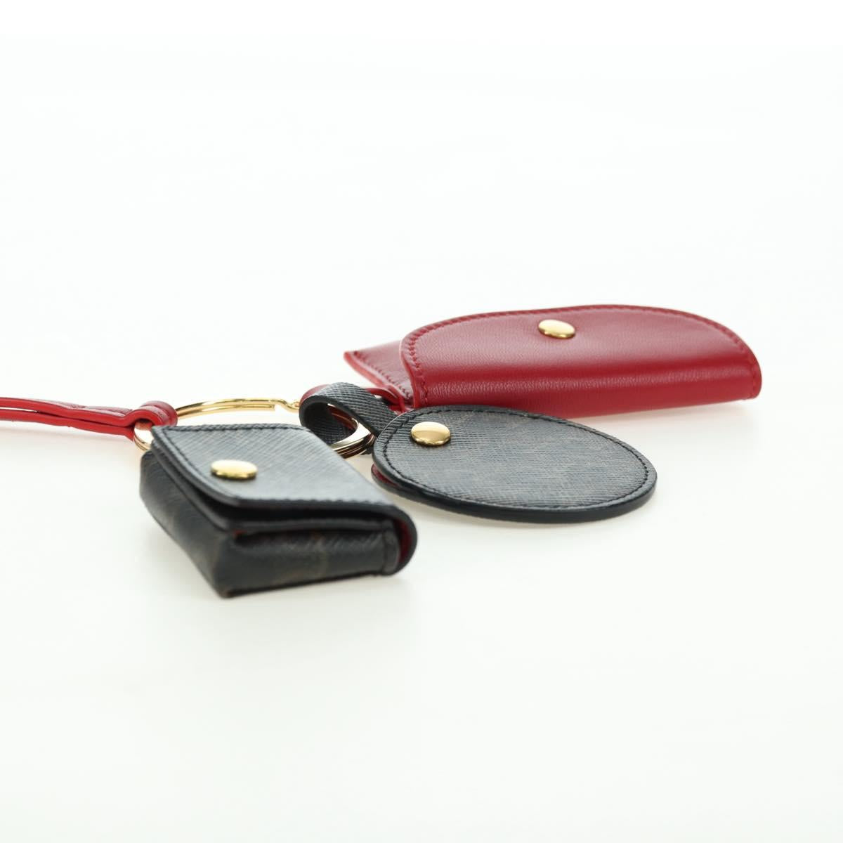 CELINE Macadam Canvas Triomphe Multi Key Ring Charm PVC Black Red Auth 179883M