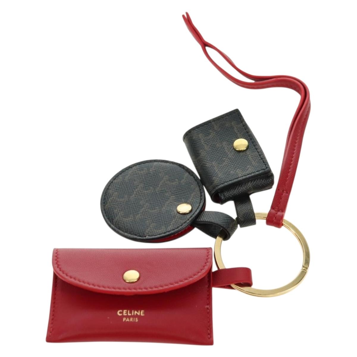 CELINE Macadam Canvas Triomphe Multi Key Ring Charm PVC Black Red Auth 179883M