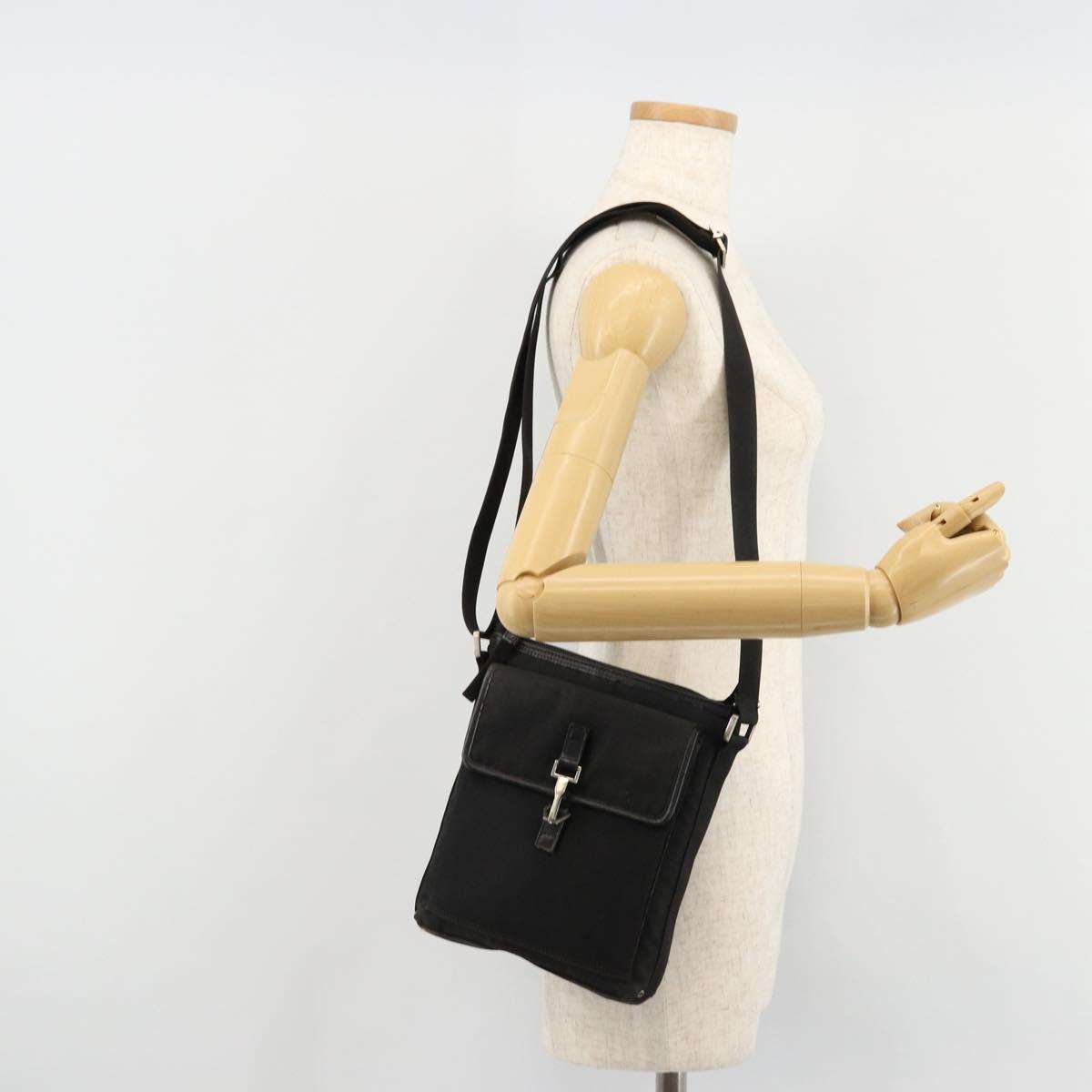 GUCCI Shoulder Bag Nylon Black Silver 92646 Auth 179896