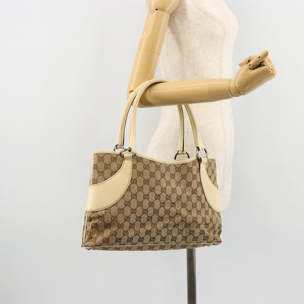 GUCCI GG Canvas Tote Bag Beige Silver 113015 Auth 179900