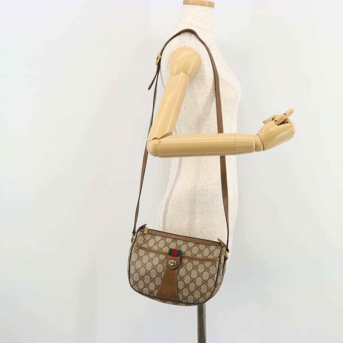 GUCCI GG Supreme Web Sherry Line Bag PVC Beige Gold 89 02 032 Auth 179902