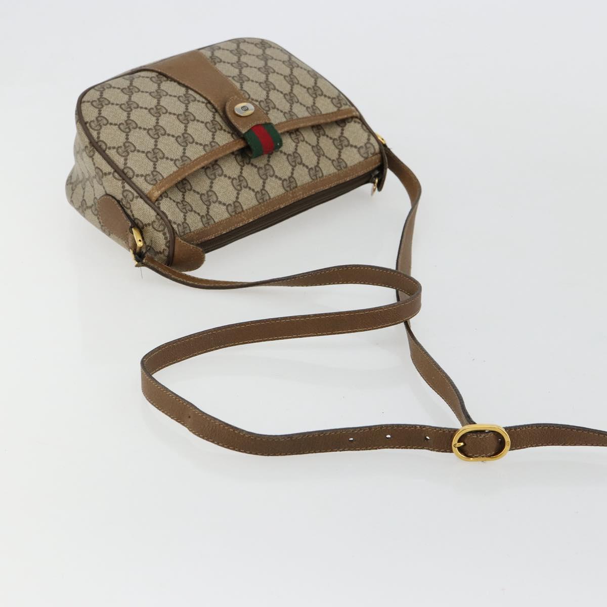 GUCCI GG Supreme Web Sherry Line Bag PVC Beige Gold 89 02 032 Auth 179902