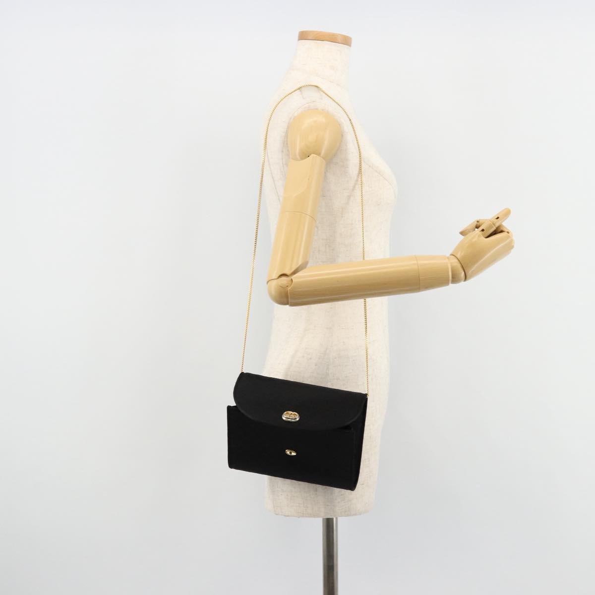 GUCCI Micro GG Canvas Chain Shoulder Bag Black Gold Auth 179903