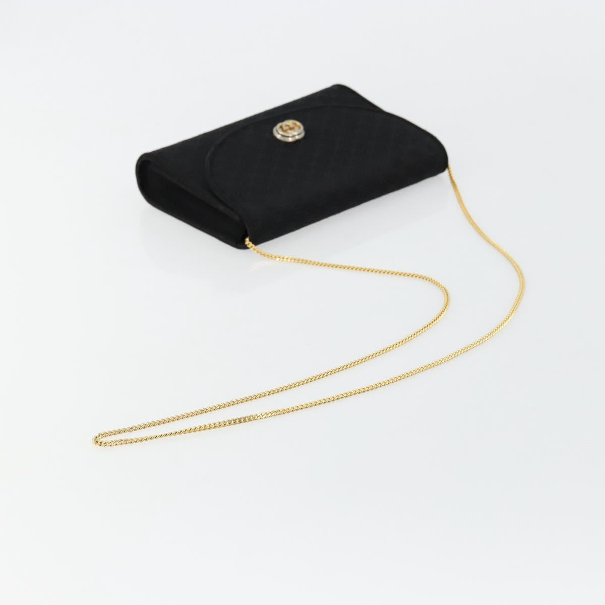 GUCCI Micro GG Canvas Chain Shoulder Bag Black Gold Auth 179903