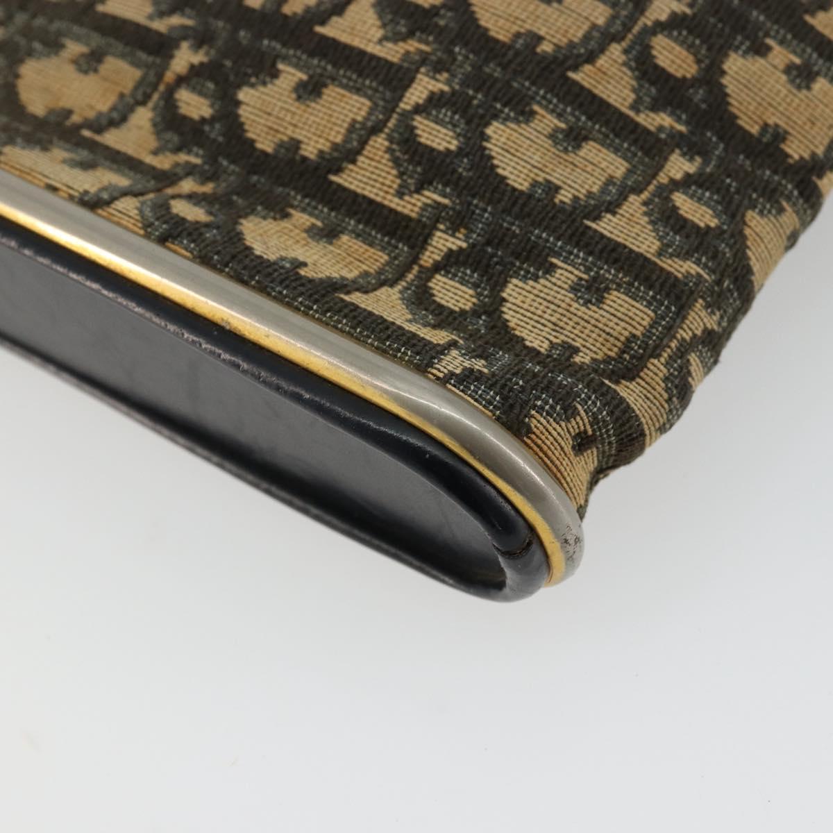 Christian Dior Trotter Canvas Shoulder Bag Gold Navy Auth 179905