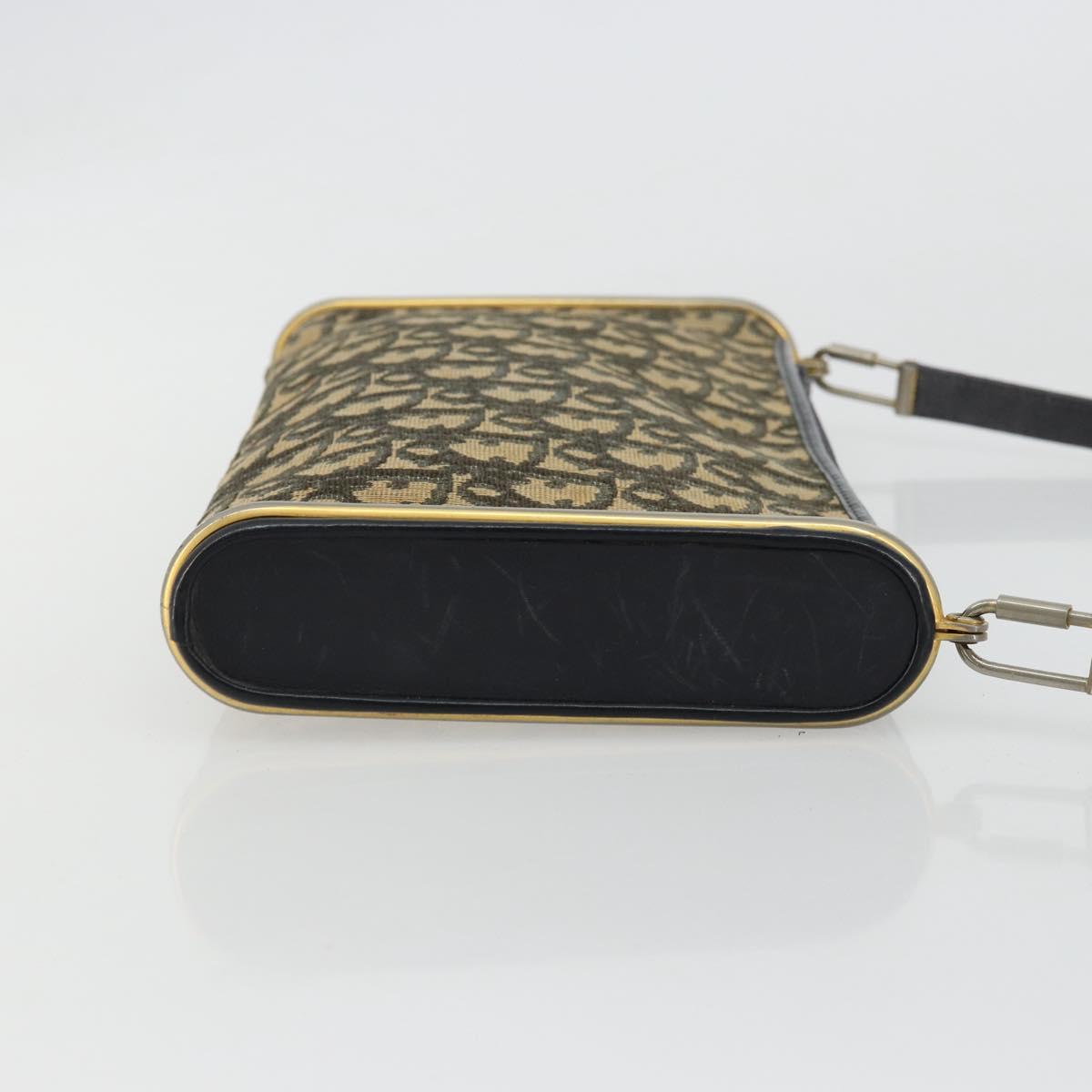 Christian Dior Trotter Canvas Shoulder Bag Gold Navy Auth 179905