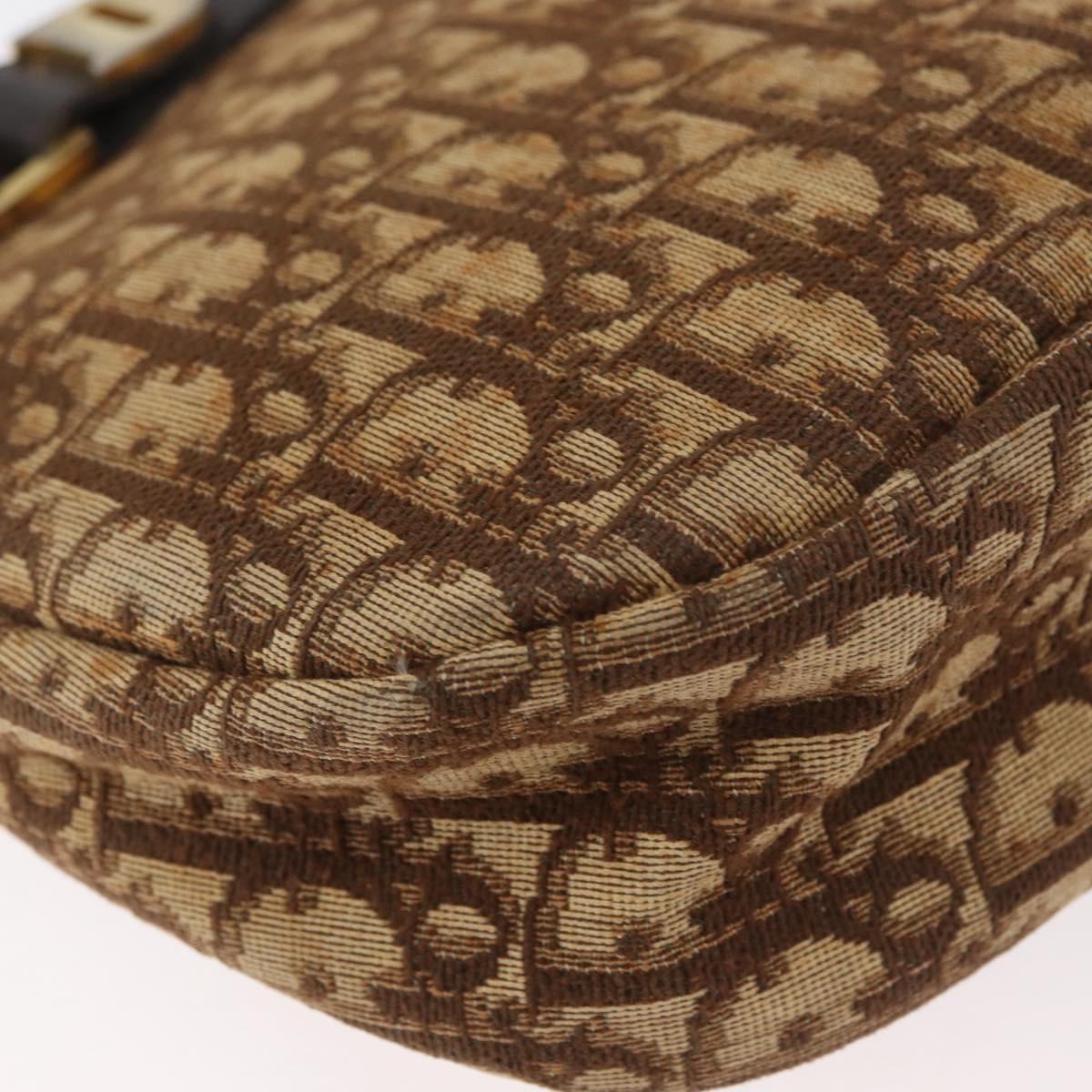 Christian Dior Trotter Canvas Shoulder Bag Gold Beige Auth 179906