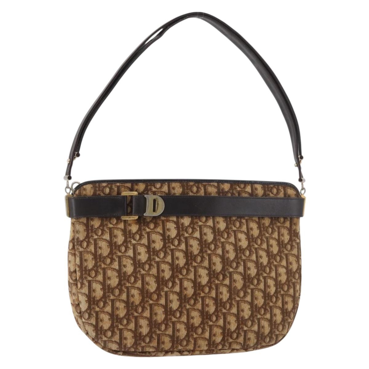 Christian Dior Trotter Canvas Shoulder Bag Gold Beige Auth 179906