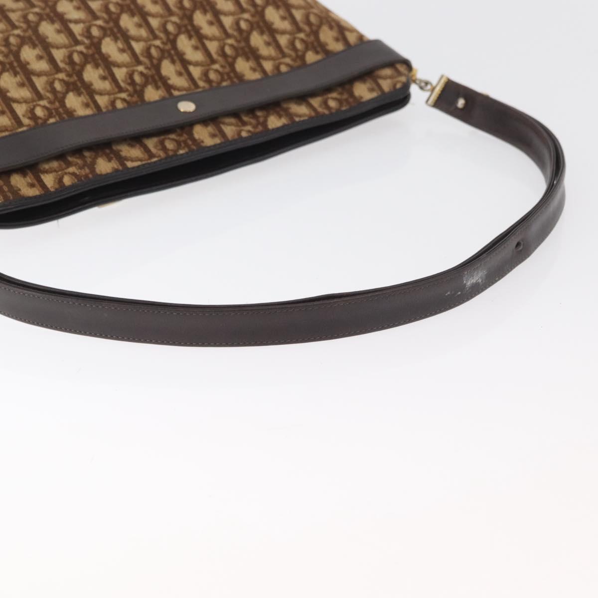 Christian Dior Trotter Canvas Shoulder Bag Gold Beige Auth 179906