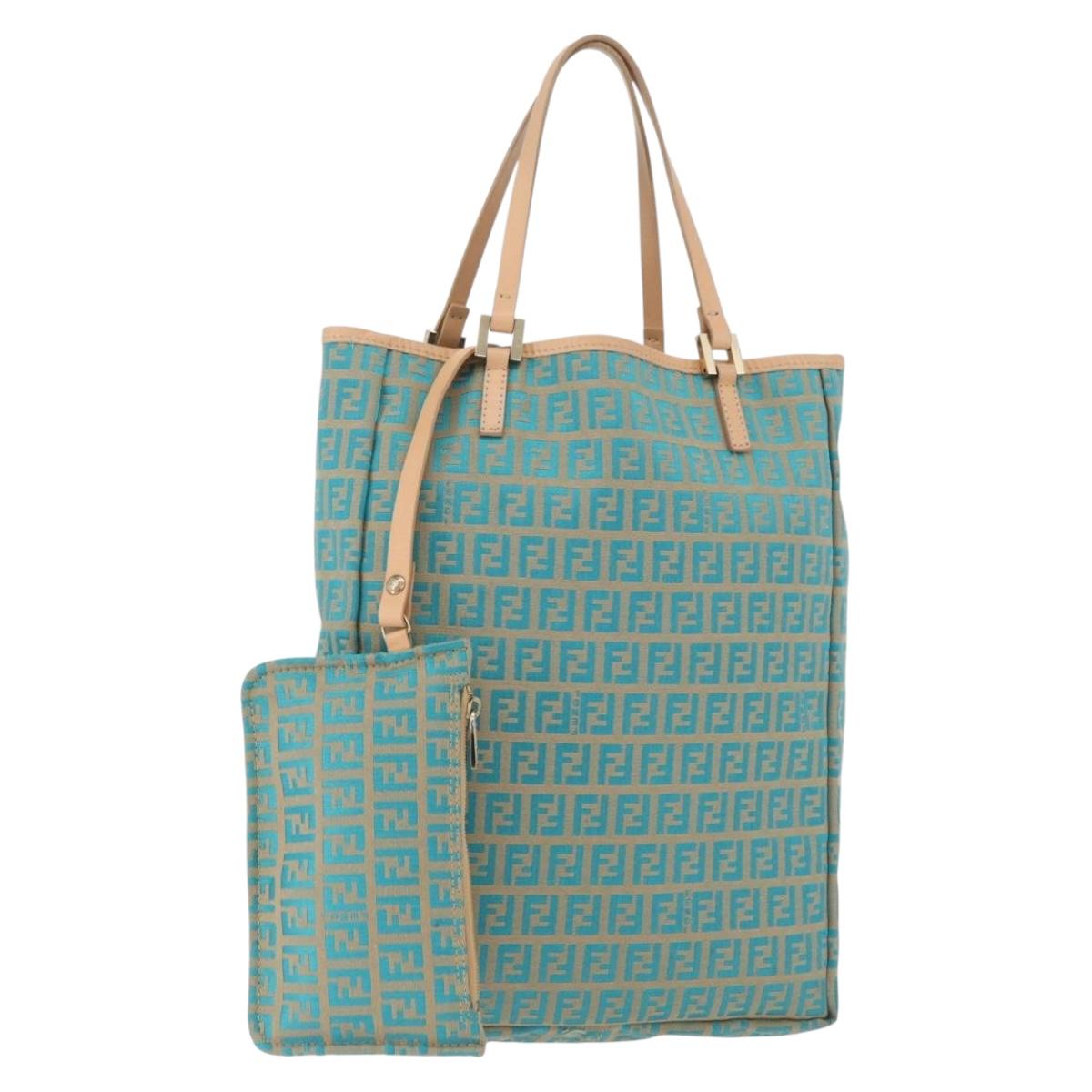 FENDI Zucchino Canvas Tote Bag Green Gold Auth 179910A