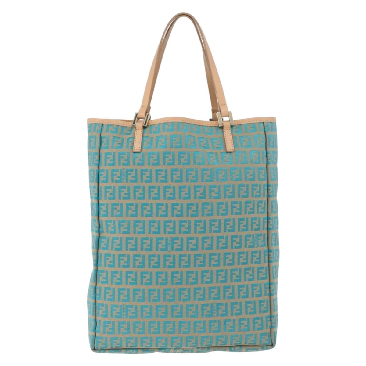 FENDI Zucchino Canvas Tote Bag Green Gold Auth 179910A