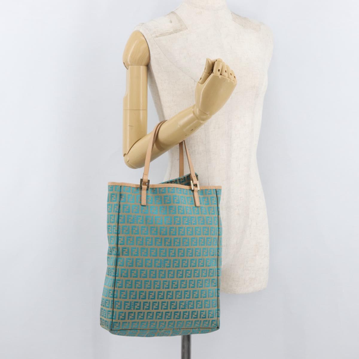 FENDI Zucchino Canvas Tote Bag Green Gold Auth 179910A
