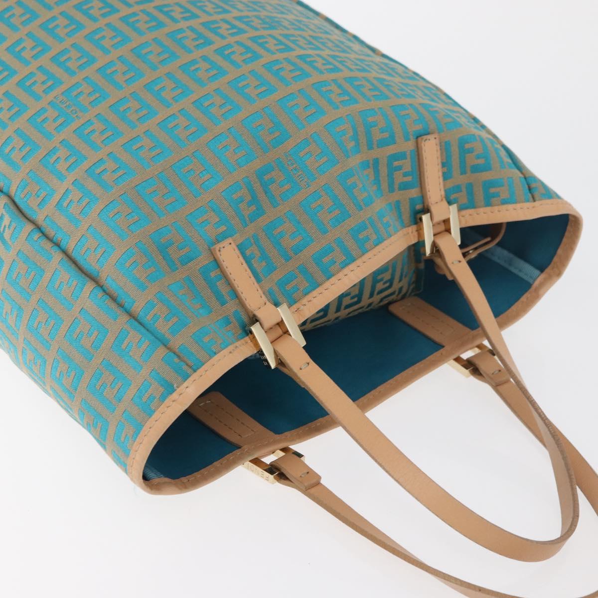FENDI Zucchino Canvas Tote Bag Green Gold Auth 179910A