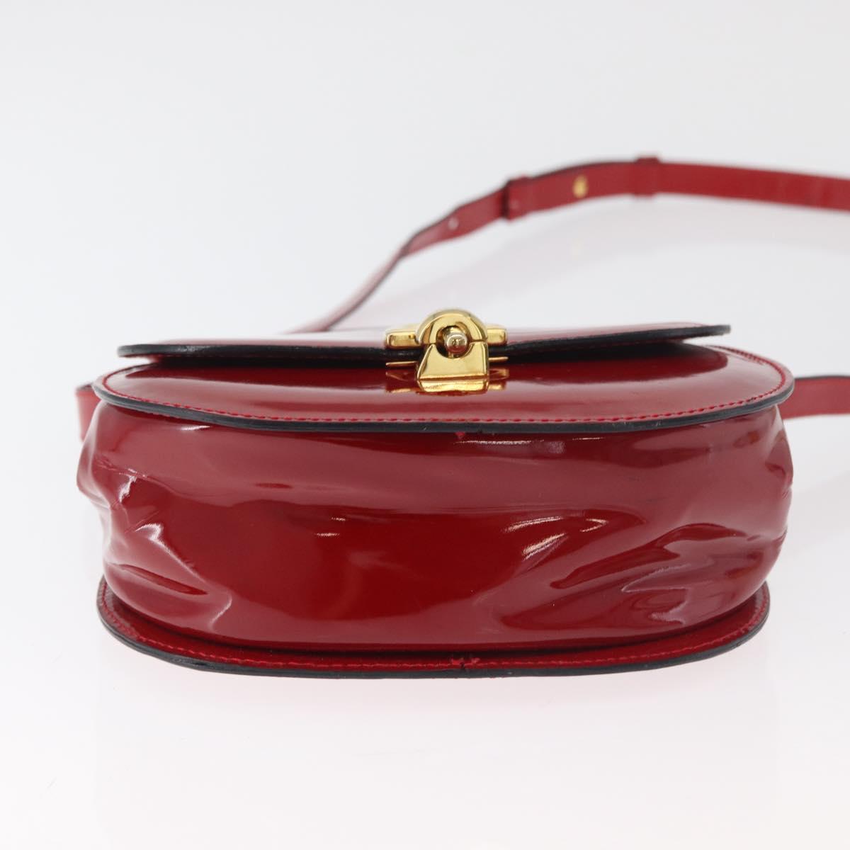 CELINE Hand Bag Patent leather 2way Red Gold Auth 179911