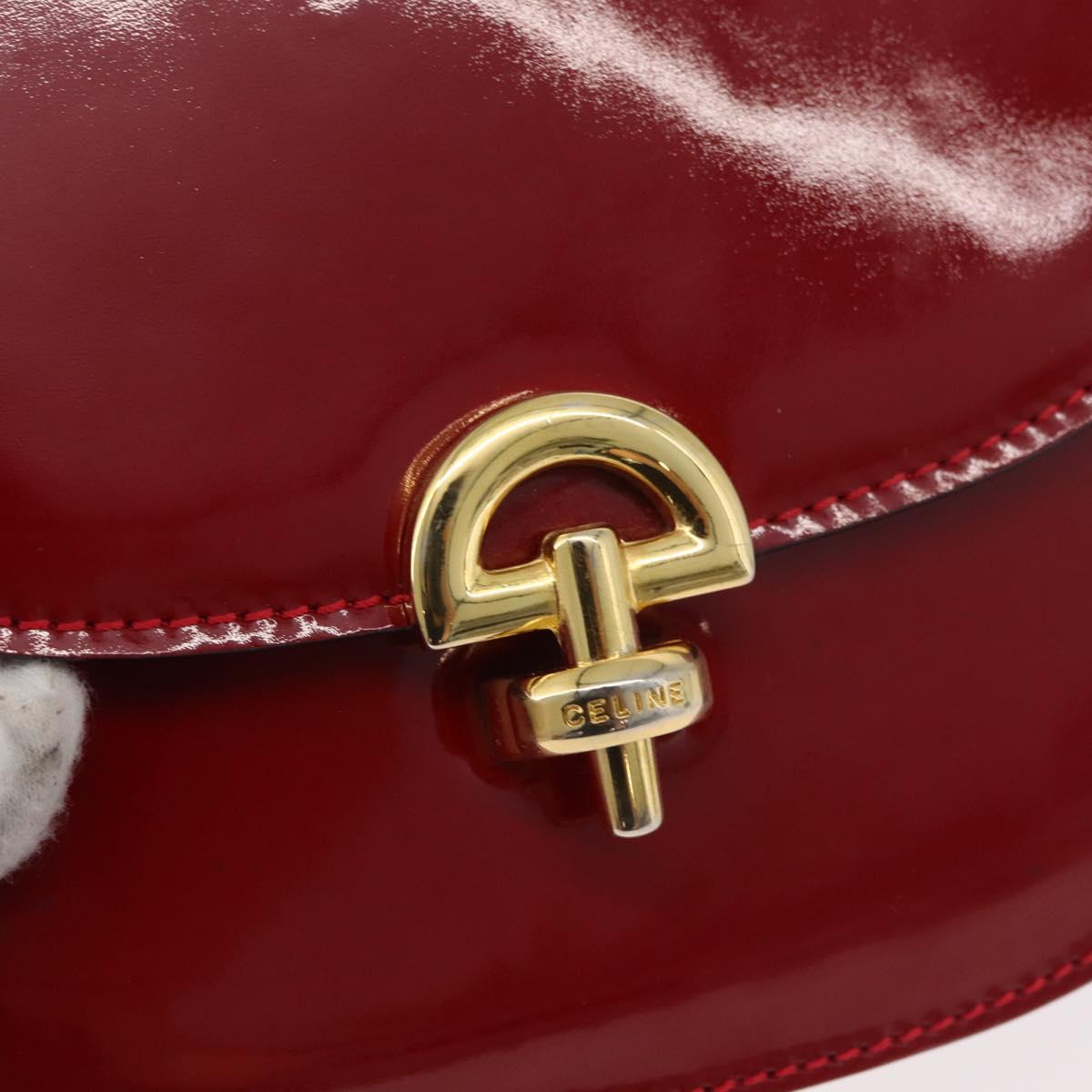 CELINE Hand Bag Patent leather 2way Red Gold Auth 179911
