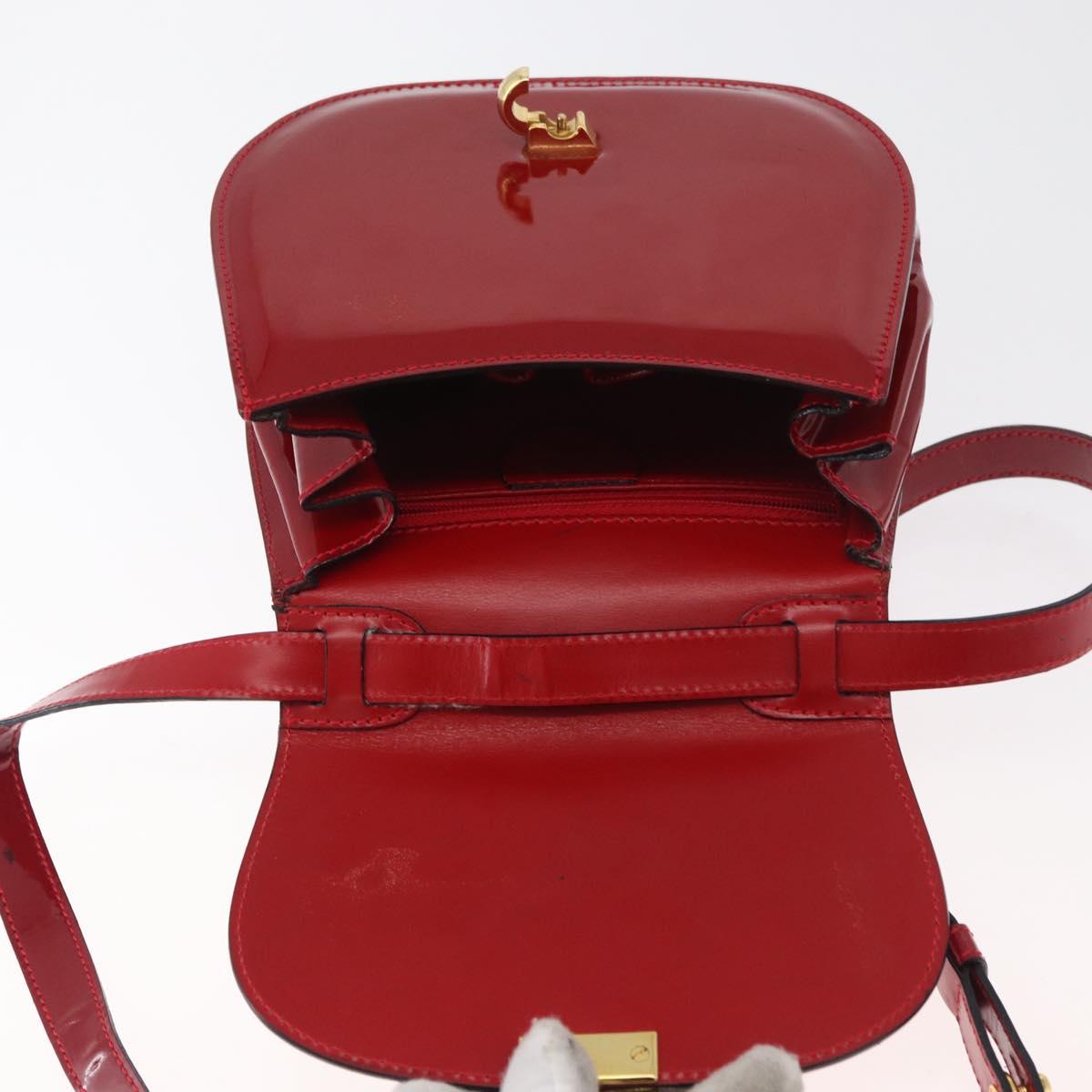 CELINE Hand Bag Patent leather 2way Red Gold Auth 179911