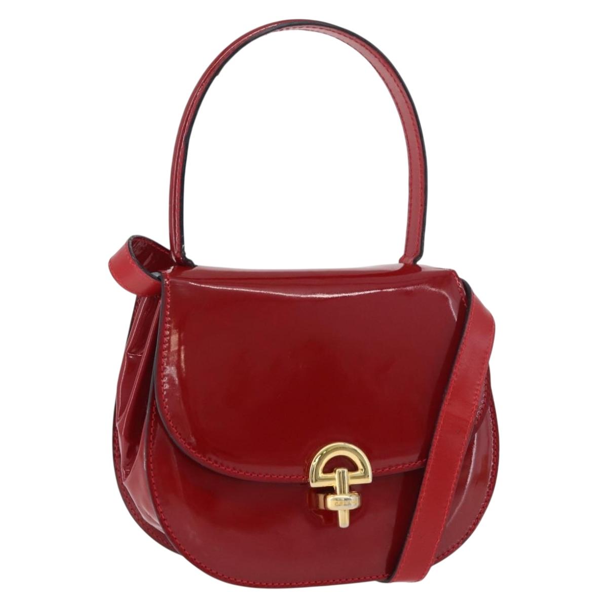 CELINE Hand Bag Patent leather 2way Red Gold Auth 179911