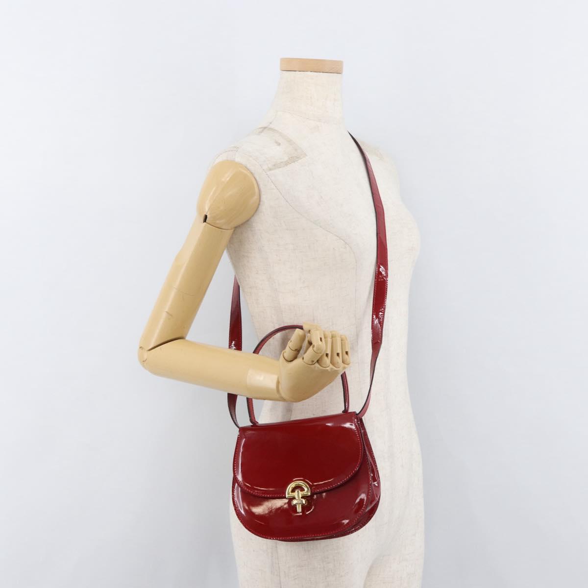 CELINE Hand Bag Patent leather 2way Red Gold Auth 179911