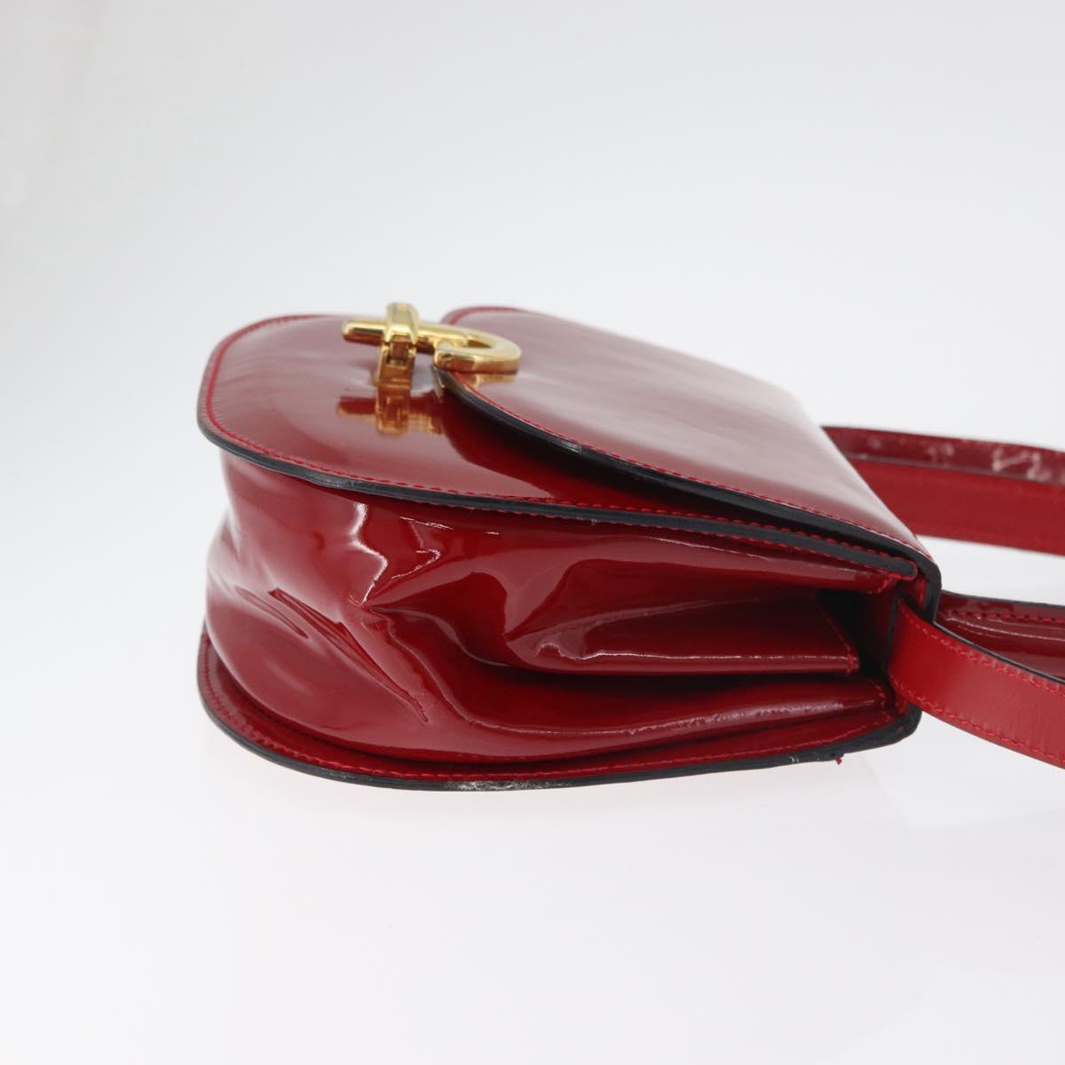 CELINE Hand Bag Patent leather 2way Red Gold Auth 179911