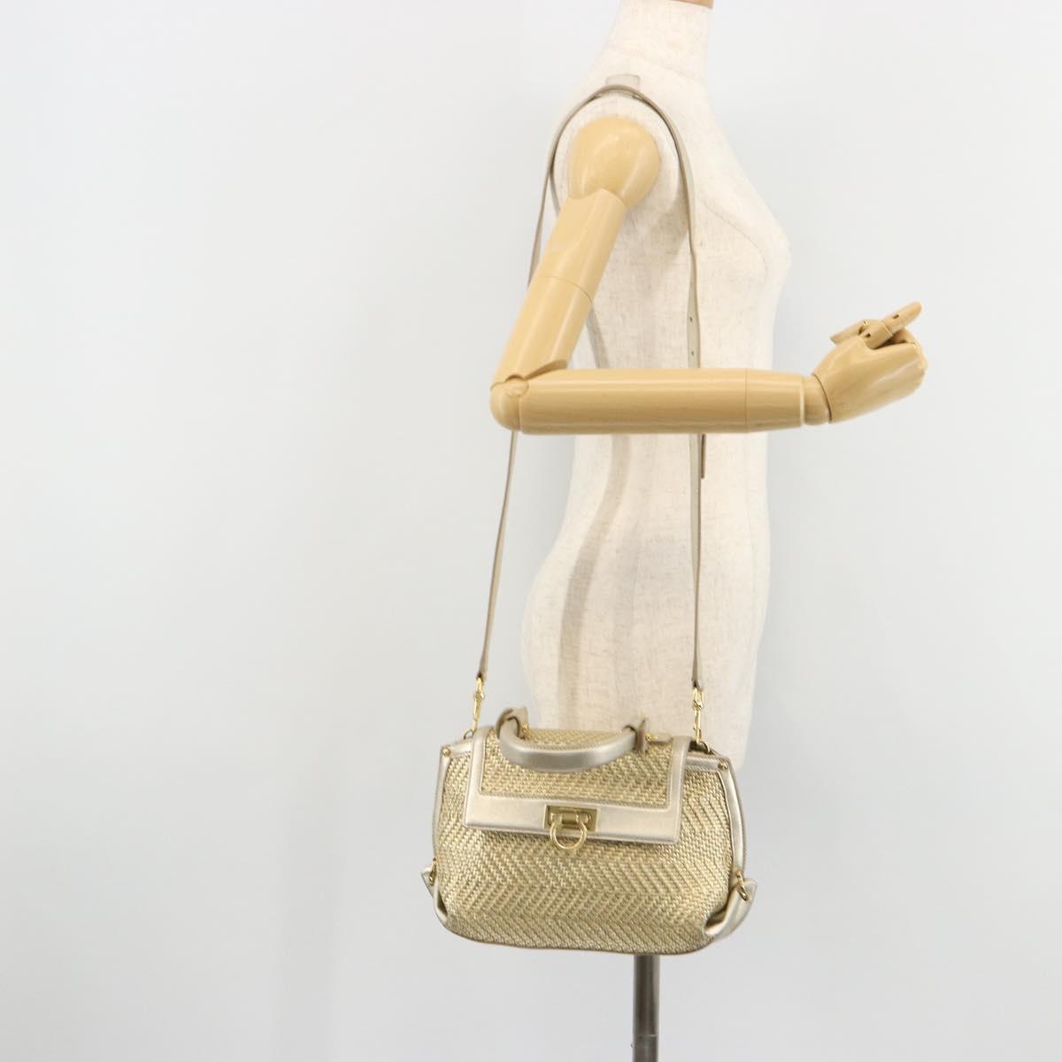 Salvatore Ferragamo Sofia Gancini Hand Bag Leather 2way Gold Auth 179912A