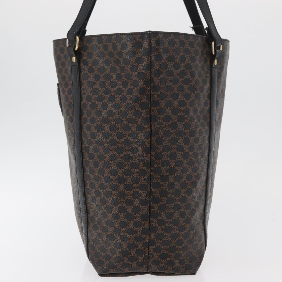 CELINE Macadam Canvas Tote Bag PVC Leather Black Gold Auth 179914
