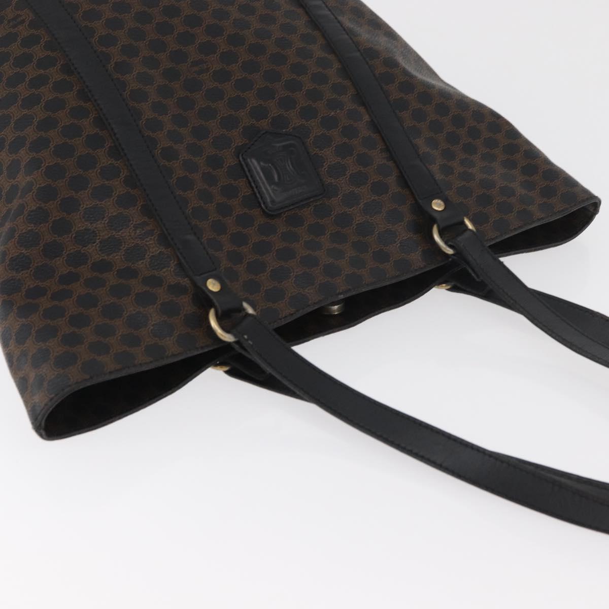 CELINE Macadam Canvas Tote Bag PVC Leather Black Gold Auth 179914