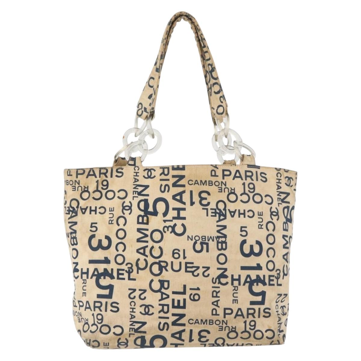 CHANEL By Sea Line Tote Bag Canvas White Silver CC Auth 179915