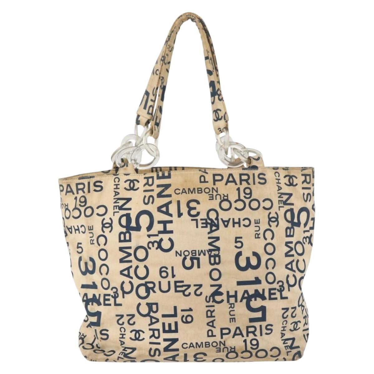 CHANEL By Sea Line Tote Bag Canvas White Silver CC Auth 179915