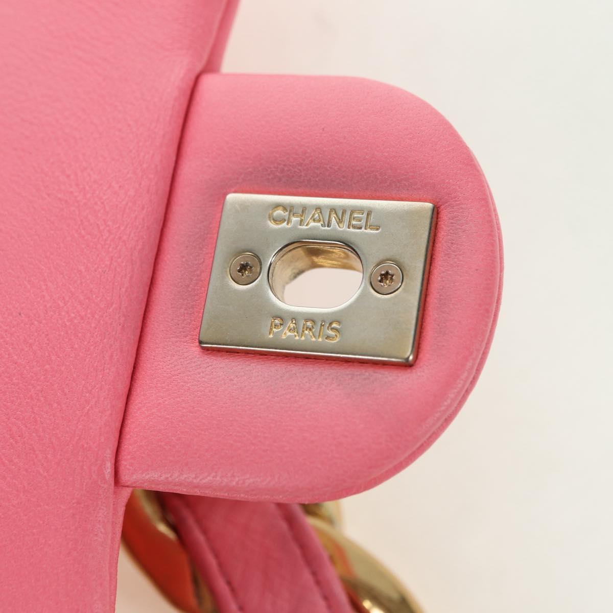 CHANEL Matelasse Chain Shoulder Bag Lamb Skin Gold Pink CC Auth 179920SAM