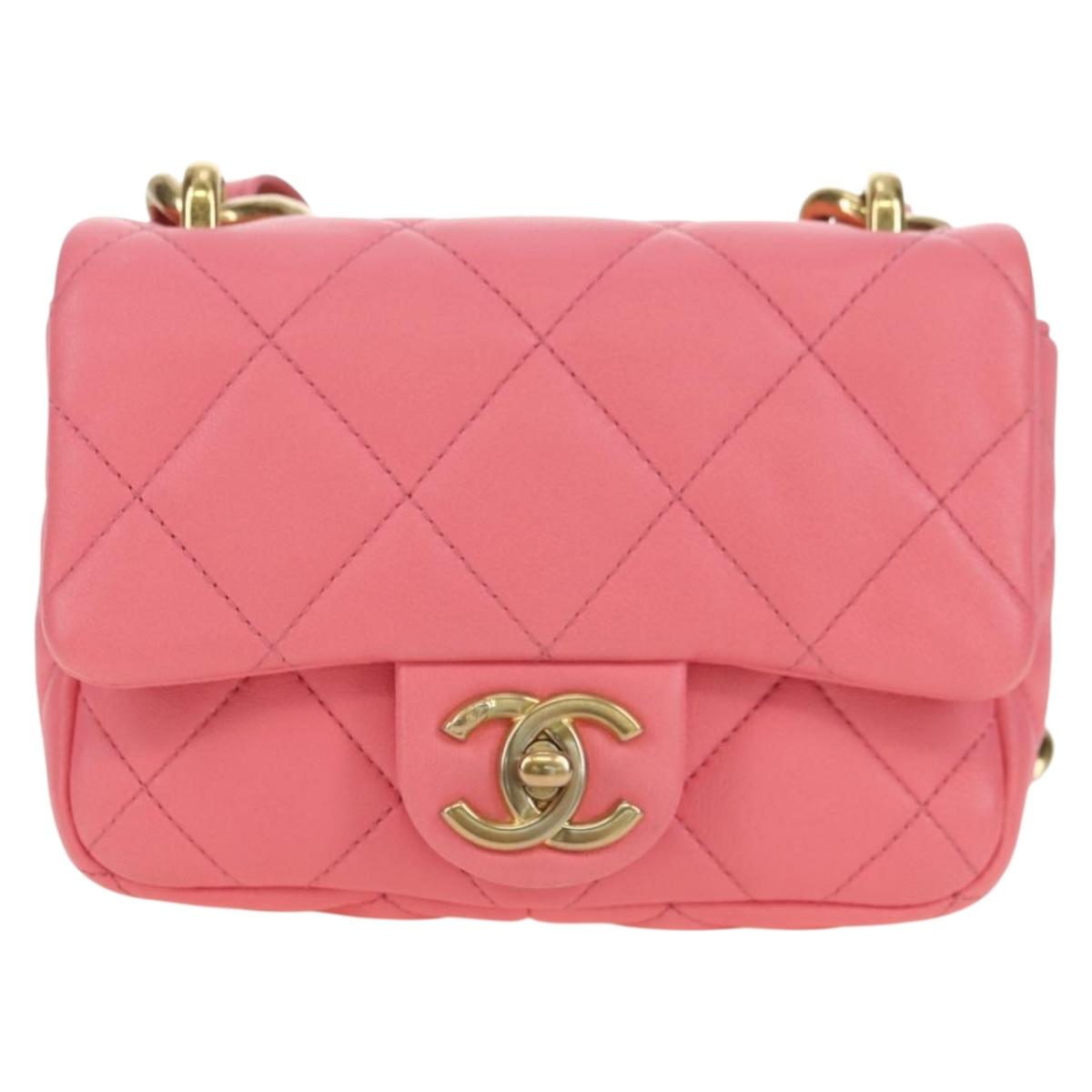 CHANEL Matelasse Chain Shoulder Bag Lamb Skin Gold Pink CC Auth 179920SAM