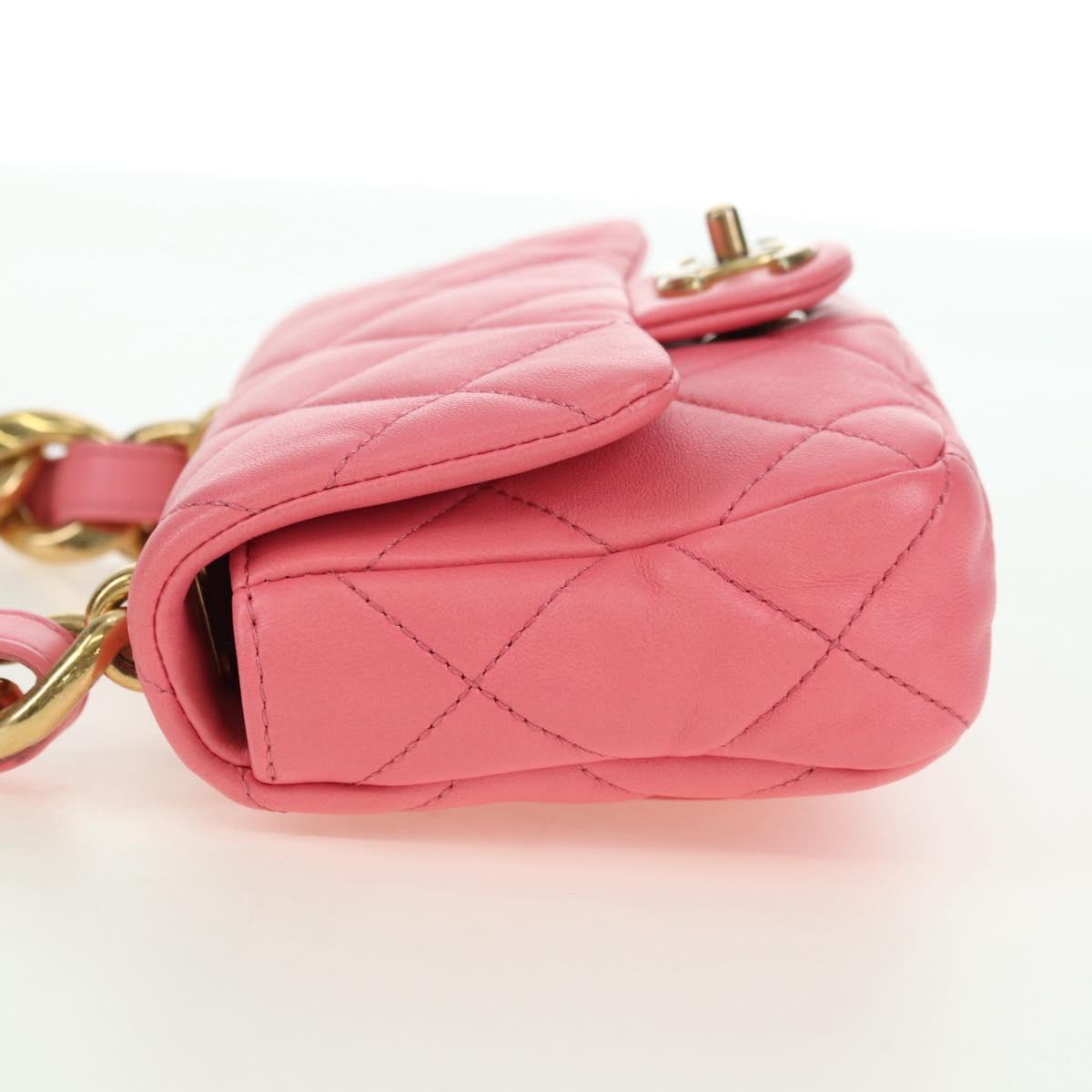 CHANEL Matelasse Chain Shoulder Bag Lamb Skin Gold Pink CC Auth 179920SAM