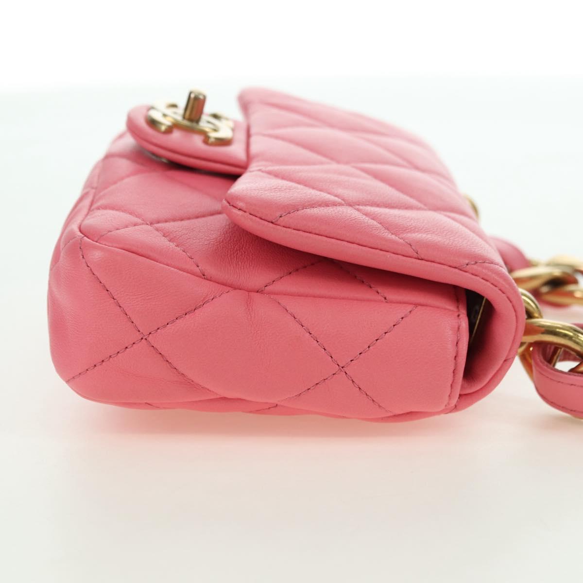 CHANEL Matelasse Chain Shoulder Bag Lamb Skin Gold Pink CC Auth 179920SAM