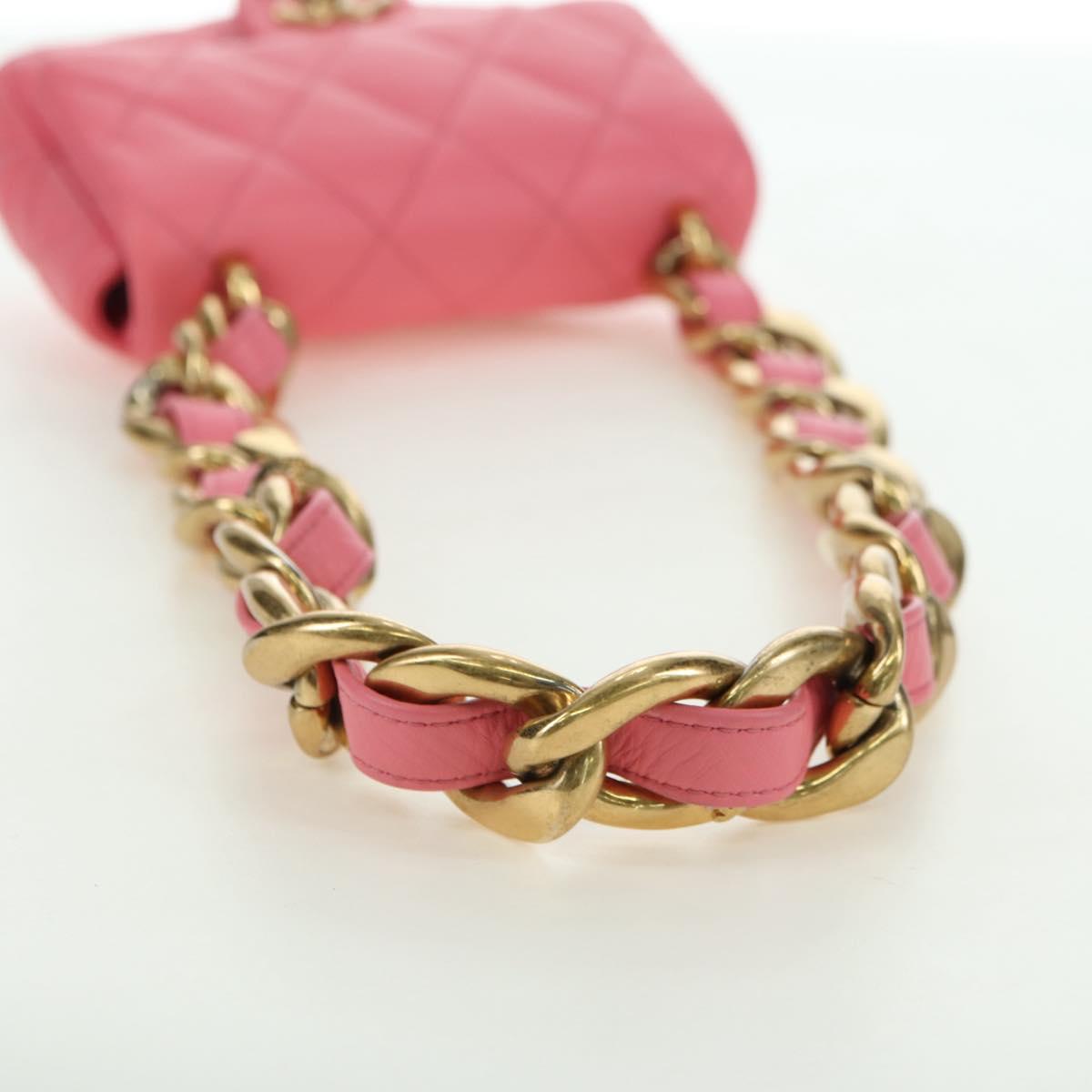 CHANEL Matelasse Chain Shoulder Bag Lamb Skin Gold Pink CC Auth 179920SAM