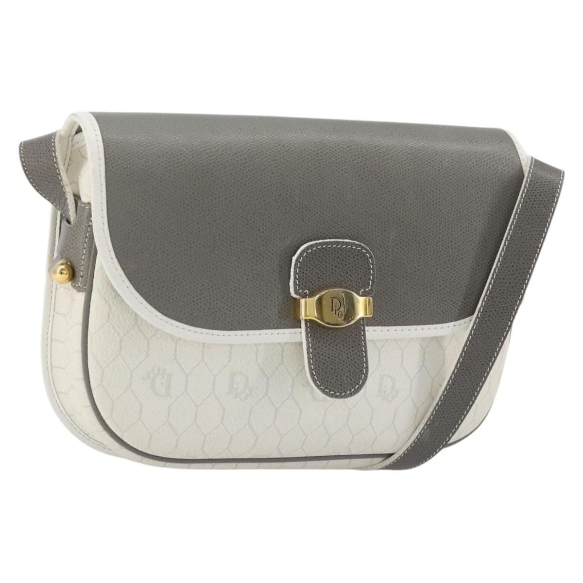 Christian Dior Honeycomb Canvas Shoulder Bag PVC White Gold Auth 179931