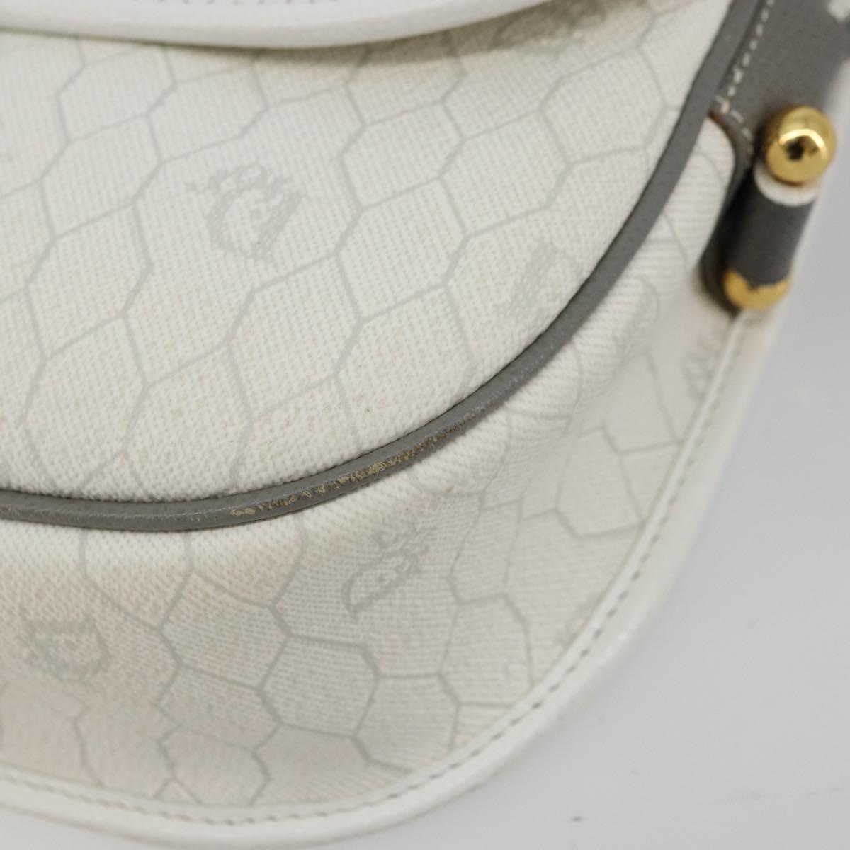 Christian Dior Honeycomb Canvas Shoulder Bag PVC White Gold Auth 179931