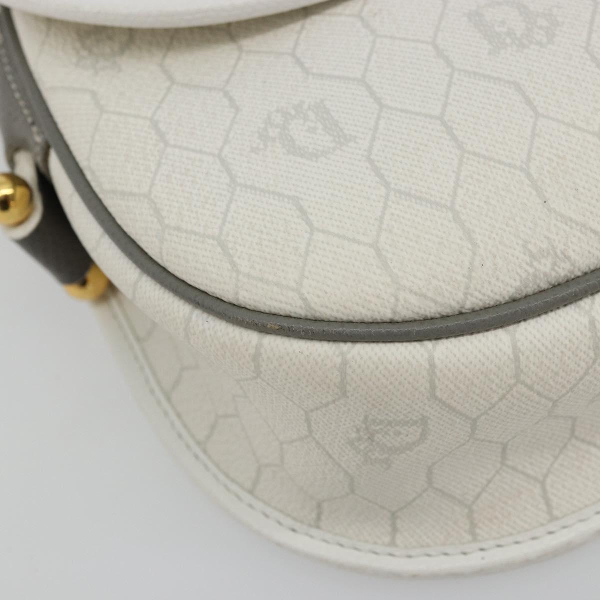 Christian Dior Honeycomb Canvas Shoulder Bag PVC White Gold Auth 179931