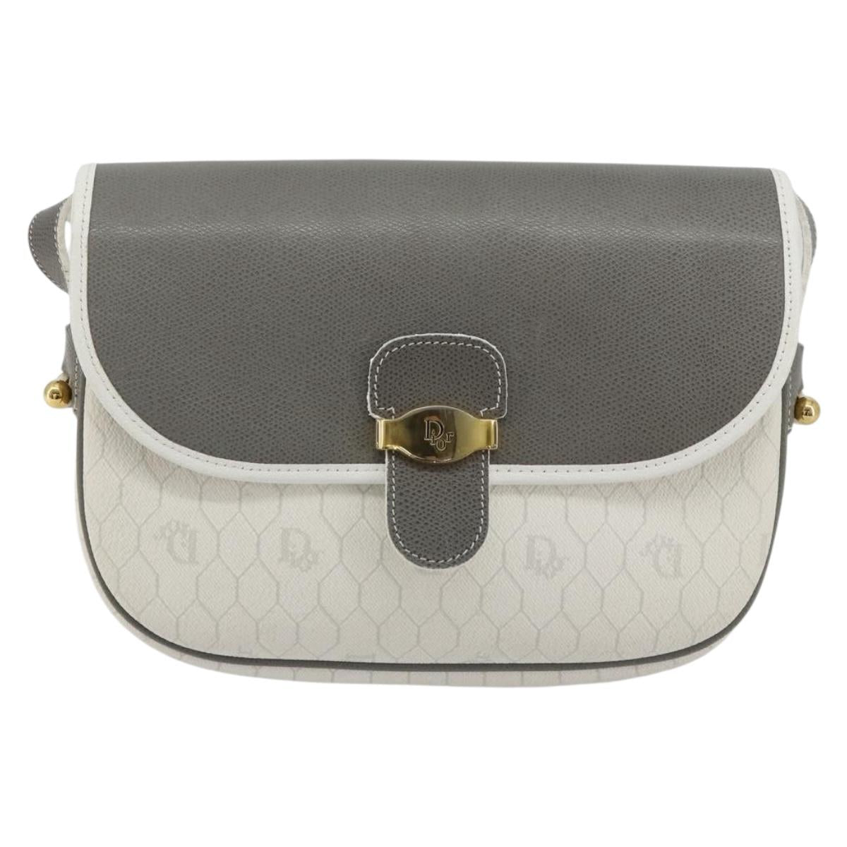 Christian Dior Honeycomb Canvas Shoulder Bag PVC White Gold Auth 179931