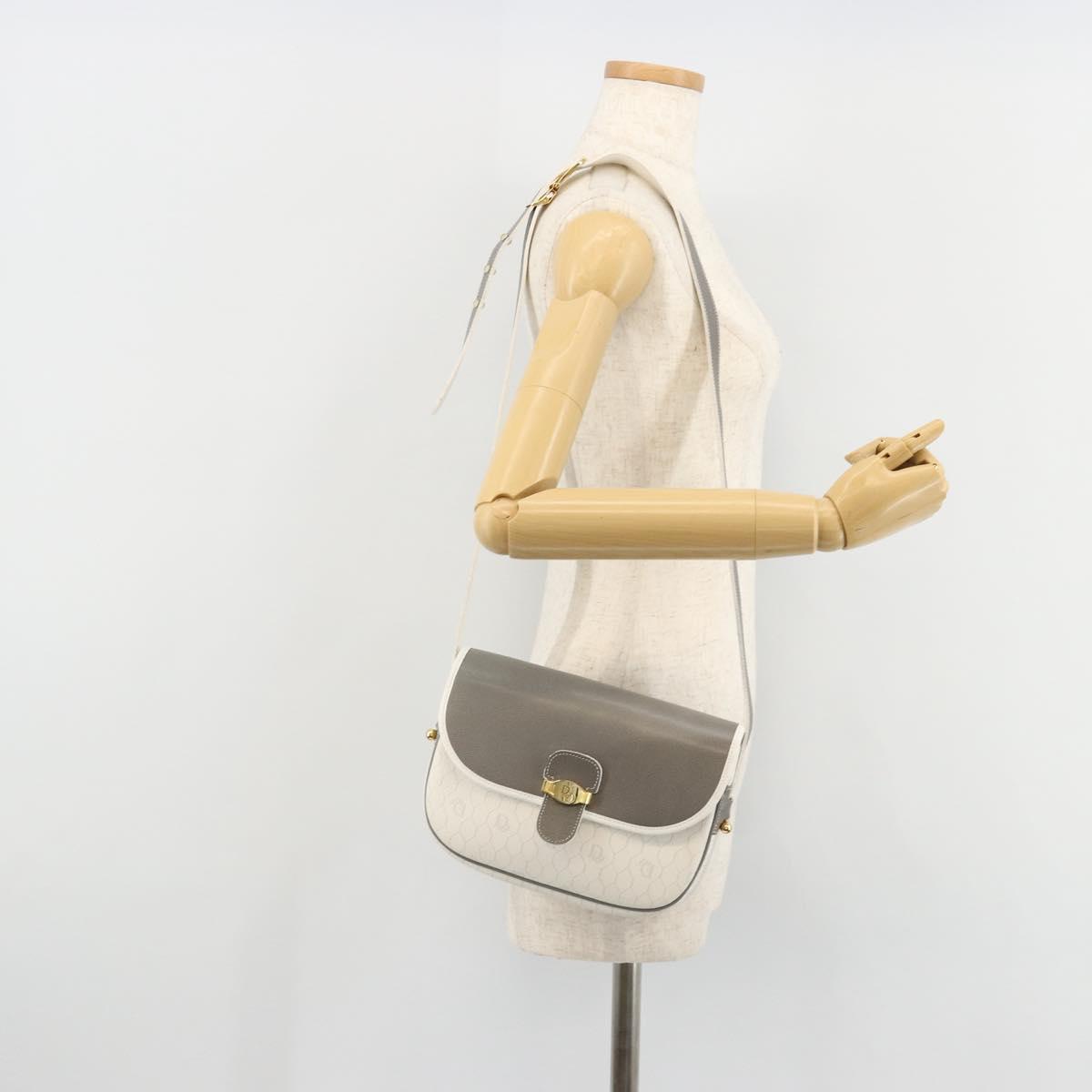 Christian Dior Honeycomb Canvas Shoulder Bag PVC White Gold Auth 179931
