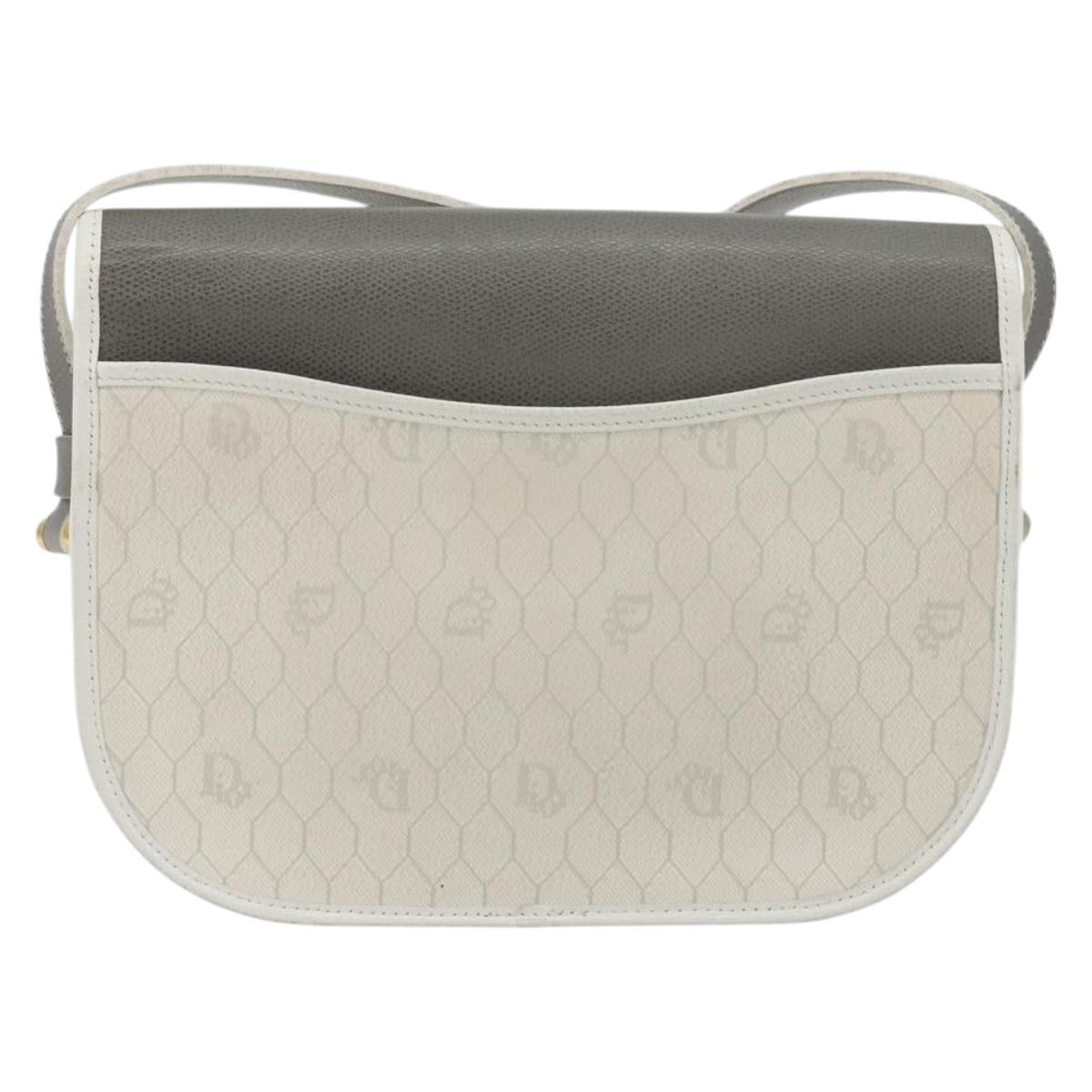 Christian Dior Honeycomb Canvas Shoulder Bag PVC White Gold Auth 179931