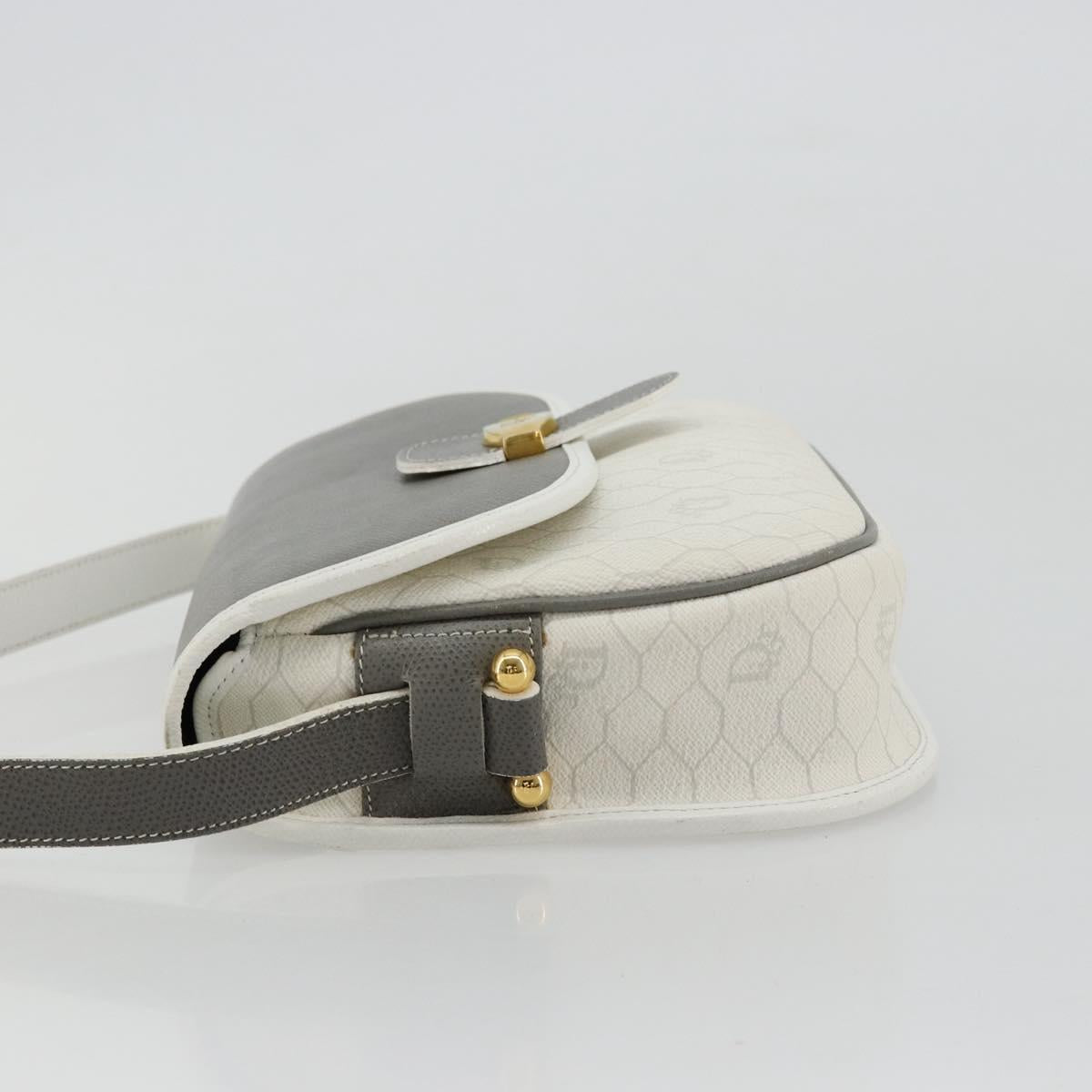 Christian Dior Honeycomb Canvas Shoulder Bag PVC White Gold Auth 179931