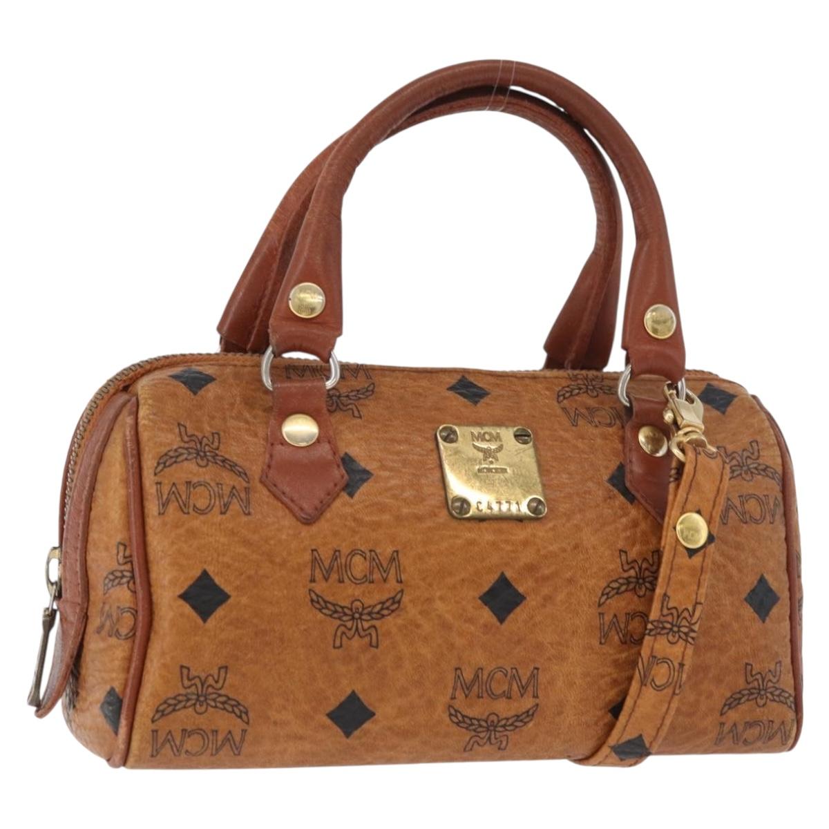 MCM Logogram Vicetos Mini Boston Bag PVC 2way Brown Gold Auth 179932