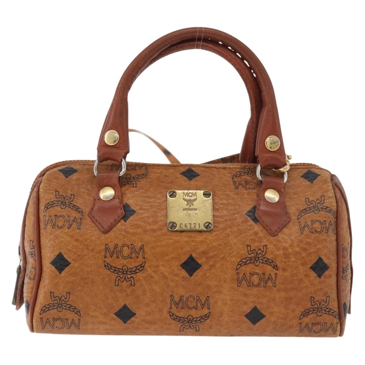 MCM Logogram Vicetos Mini Boston Bag PVC 2way Brown Gold Auth 179932