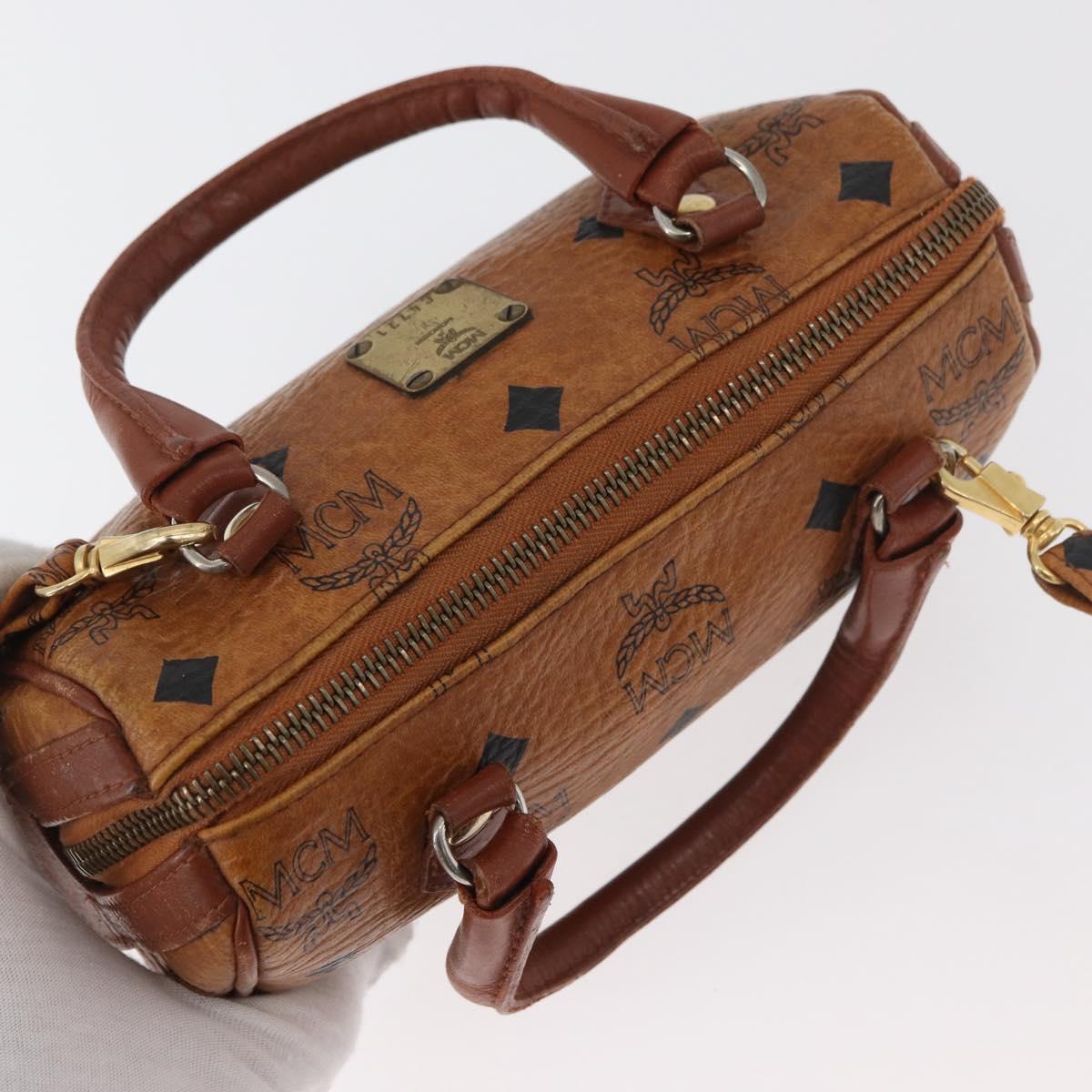 MCM Logogram Vicetos Mini Boston Bag PVC 2way Brown Gold Auth 179932