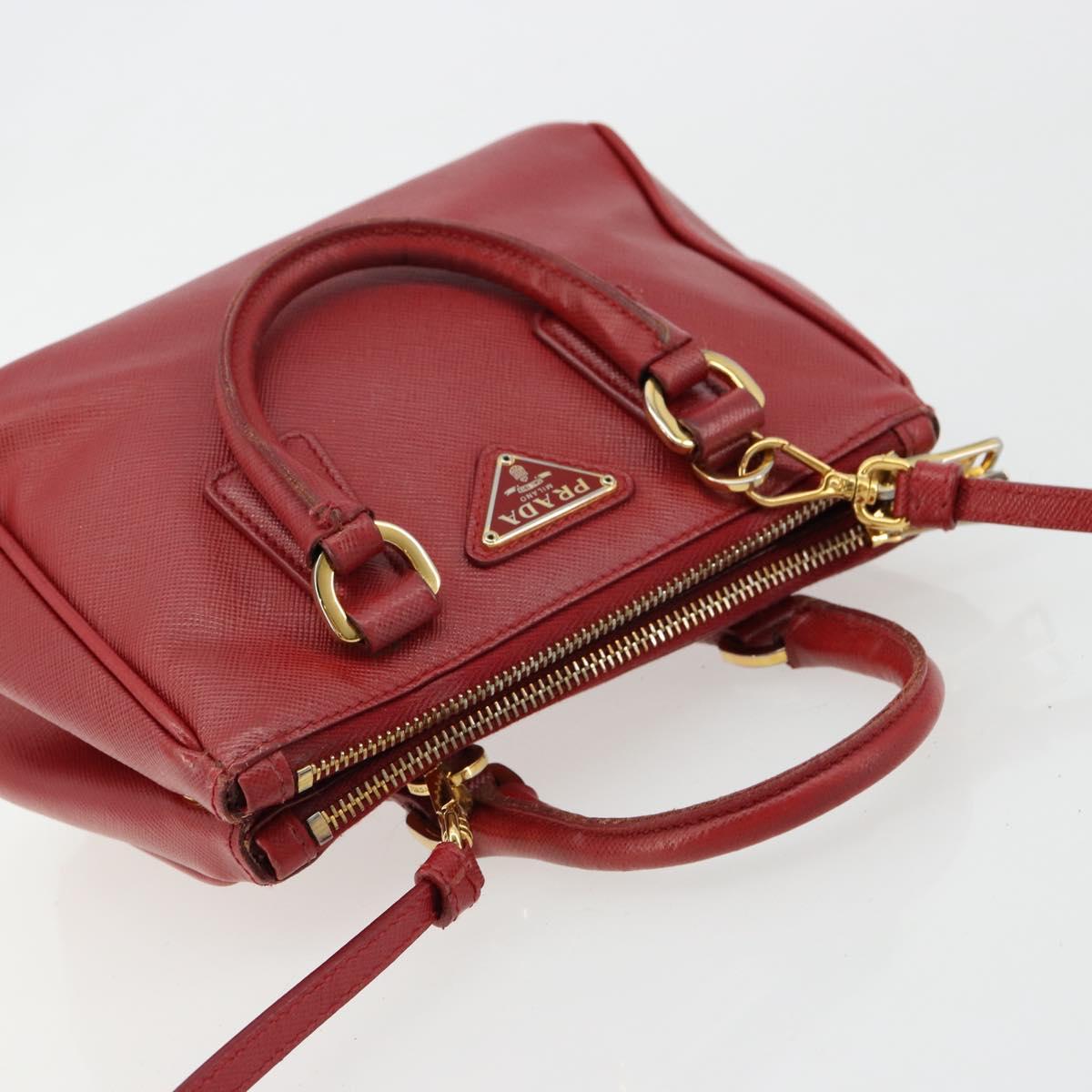 PRADA Hand Bag Safiano leather 2way Red Gold Auth 179933