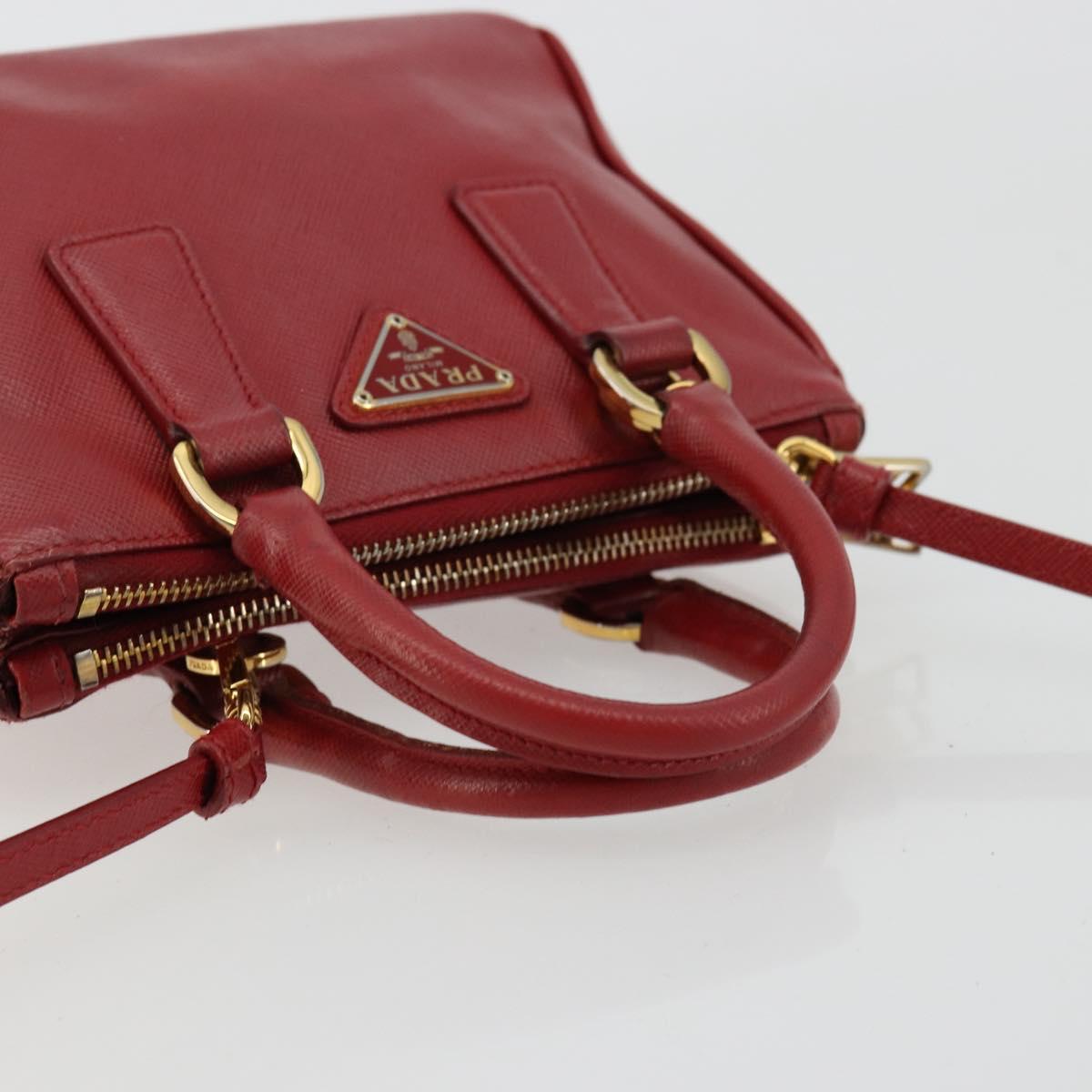 PRADA Hand Bag Safiano leather 2way Red Gold Auth 179933