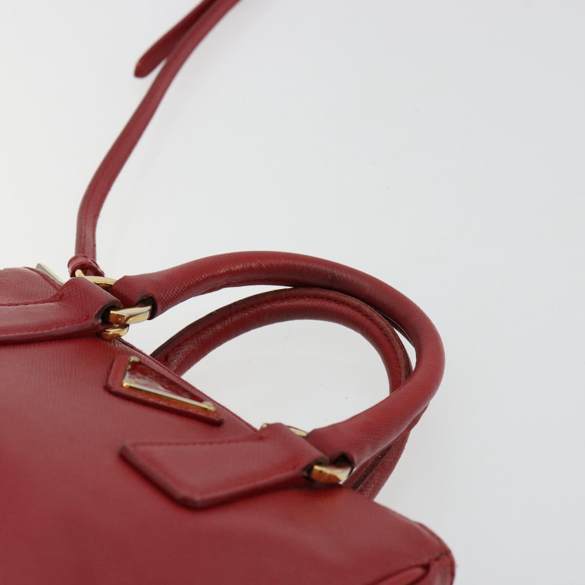 PRADA Hand Bag Safiano leather 2way Red Gold Auth 179933