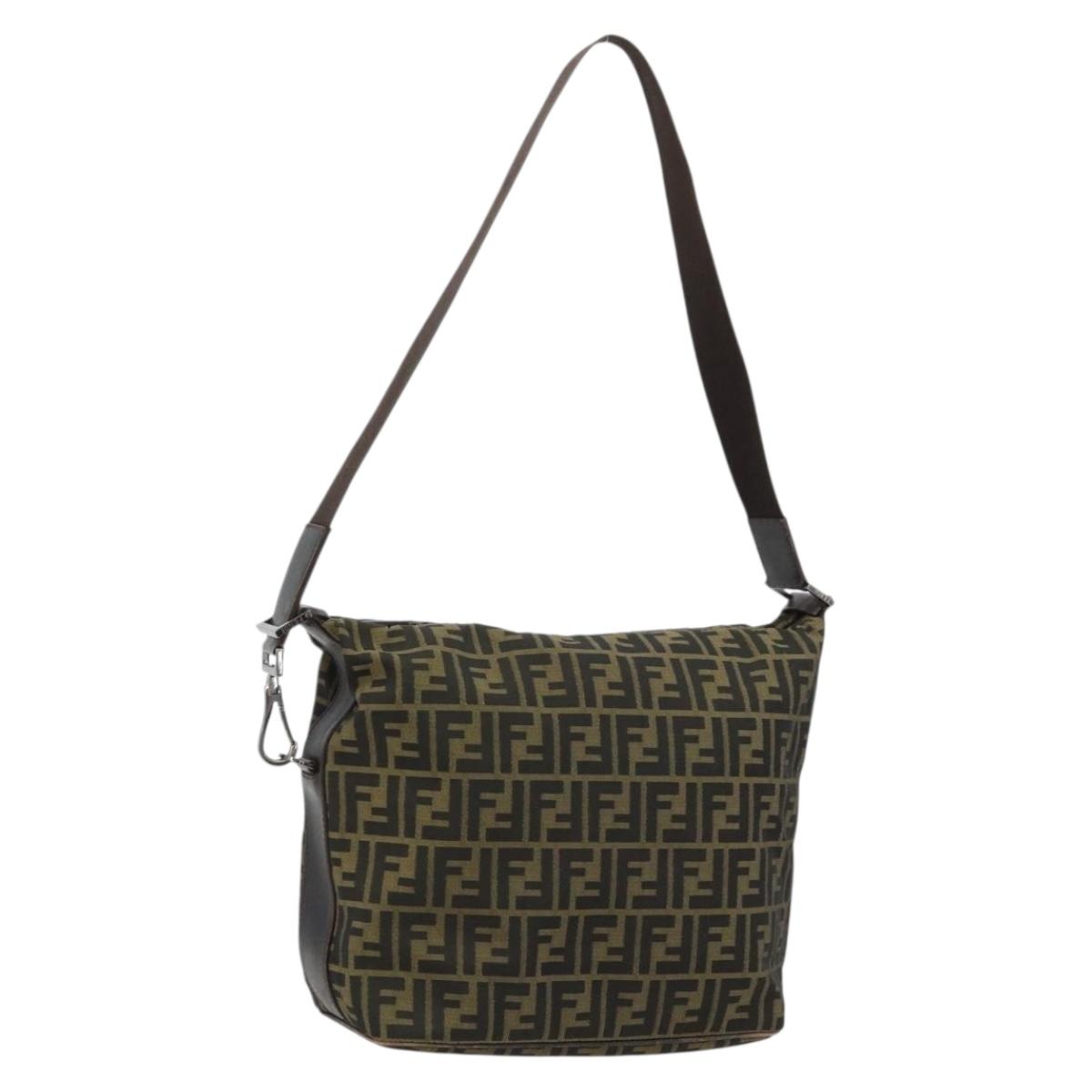 FENDI Zucca Canvas Shoulder Bag Black Brown Auth 179934A