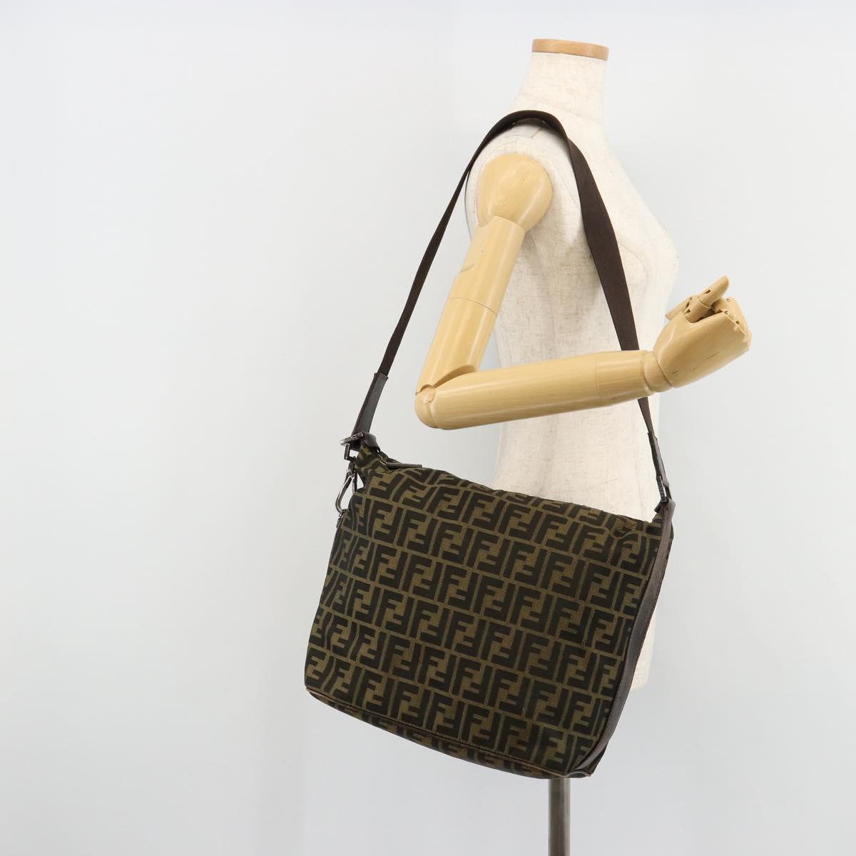 FENDI Zucca Canvas Shoulder Bag Black Brown Auth 179934A