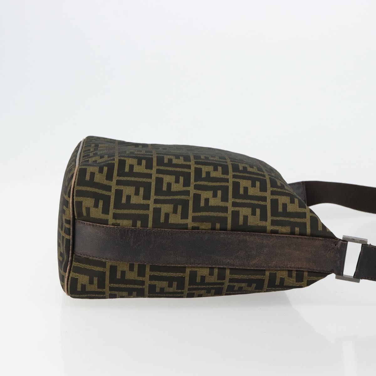 FENDI Zucca Canvas Shoulder Bag Black Brown Auth 179934A