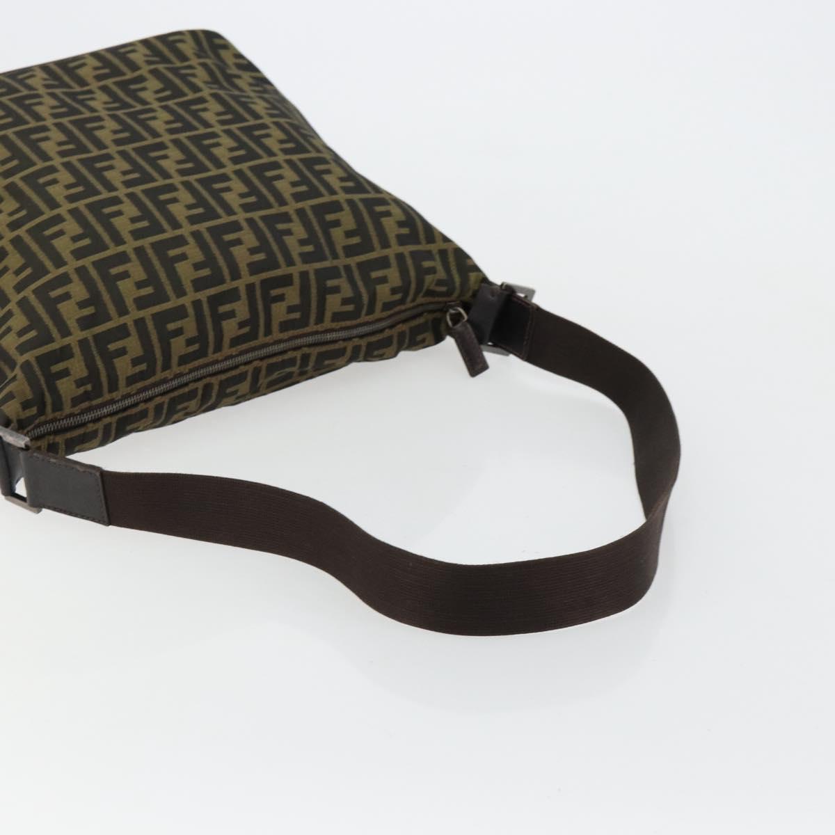 FENDI Zucca Canvas Shoulder Bag Black Brown Auth 179934A